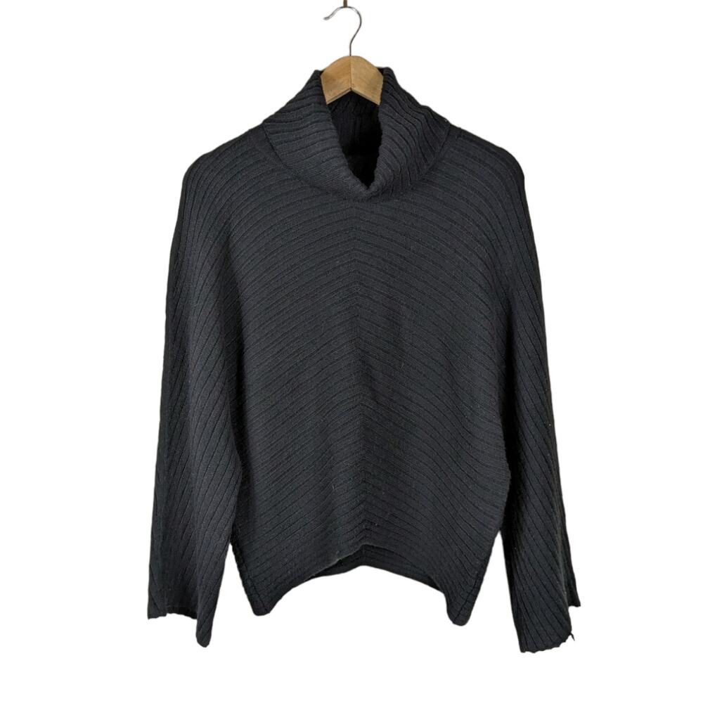 Moth Womens Sweater XS Black Turtleneck Ribbed Knit Boxy Pullover Minimalist Top